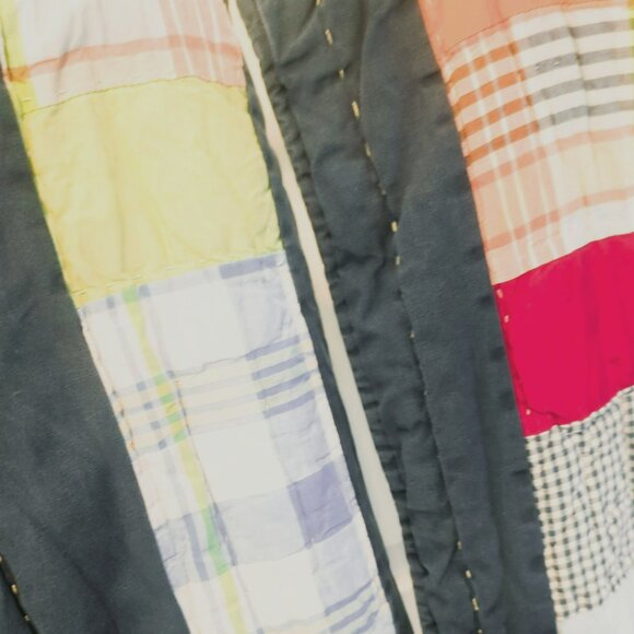 Pottery Barn Kids Plaid Patchwork Quilted Pillow Shams Set of 2 26x20in Navy - Picture 4 of 5